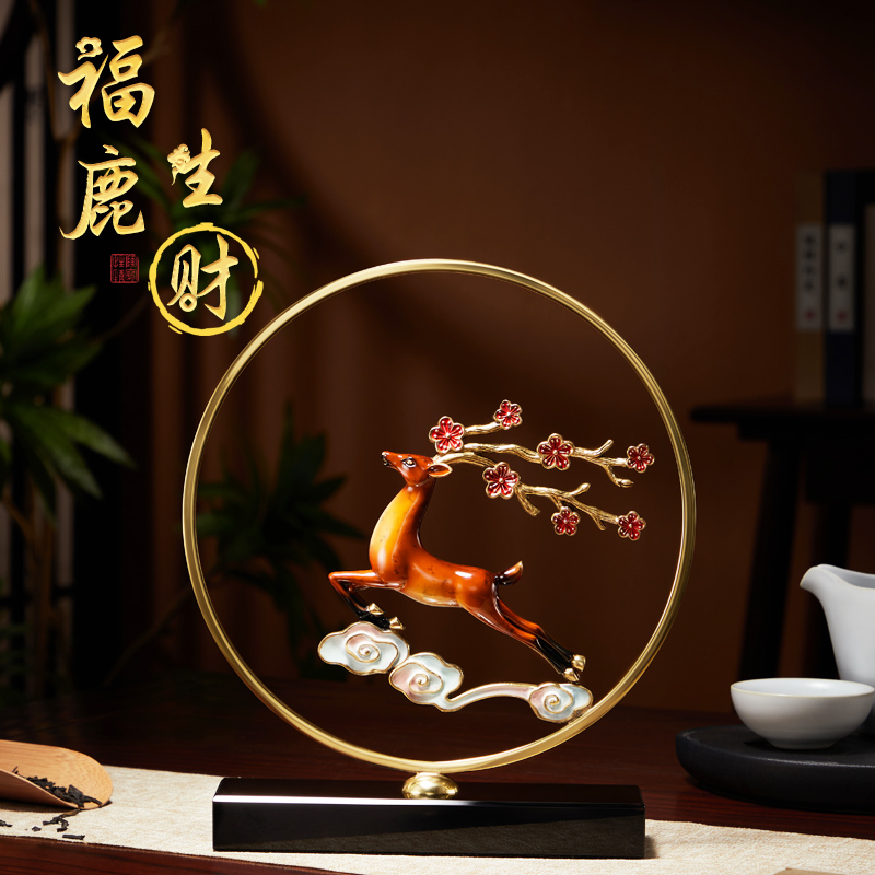 梅花鹿銅擺件玄關(guān)酒柜裝飾銀行禮品