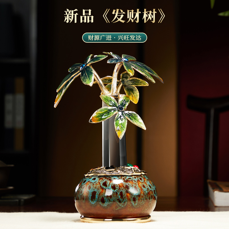 琺瑯彩聚寶盆發(fā)財(cái)樹擺件新年禮品