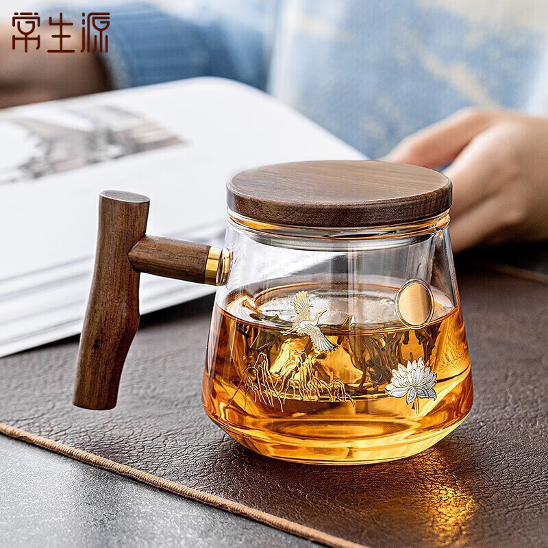 常生源仙鹤高硼硅玻璃泡茶杯