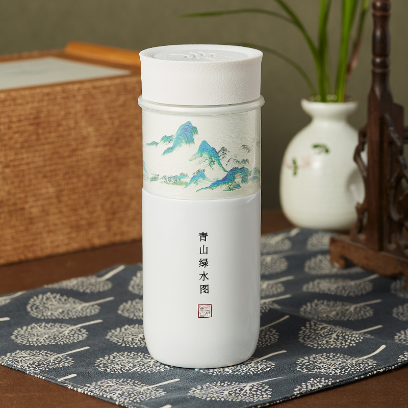 仙藤玉瓷杯純陶瓷保溫養(yǎng)生杯禮品杯茶水杯國風(fēng)清山綠水