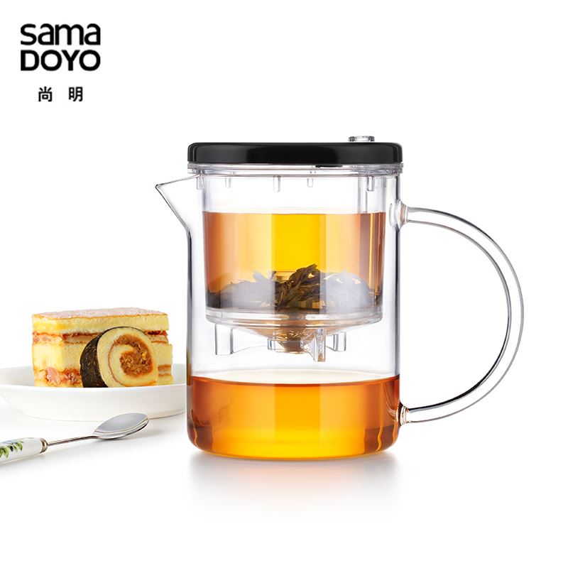 尚明玻璃飄逸杯功夫茶具按壓式泡茶沖茶杯